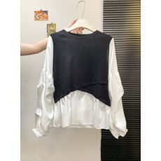 批发实拍 气质拼接不规则<b class='q'>假两件</b>长袖衬衫设计感秋季2025针织外穿上衣