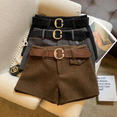 批发实拍 美式辣妹风设计感百搭修身显瘦休闲裤气质复古短裤配腰带