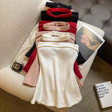 批发实拍 <b class='q'>秋</b>冬法式简约纯欲风辣妹设计修身一字肩无袖抹胸背心女