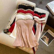 批发实拍 轻奢名媛重工镶钻拼接无袖挂脖飘带背心收腰<b class='q'>百搭</b>抹胸上衣