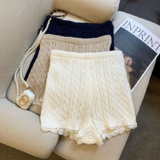 批发实拍 绞花设计针织麻花短裤女冬<b class='q'>蕾丝</b>花边裤子高腰显瘦<b class='q'>打底裤</b>靴裤