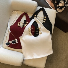 批发实拍 韩系性感镂空美背v领<b class='q'>背心</b>女高级感修身内搭吊带女设计感上衣