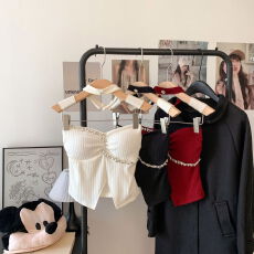 批发实拍 小香风重工定钻一字肩抹胸内搭背心打底衫<b class='q'>秋</b>冬外穿百搭上衣