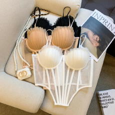 批发实拍 纯欲辣妹背心鱼骨吊带背心女不规则聚拢<b class='q'>塑</b><b class='q'>身</b>抹胸带胸垫上衣