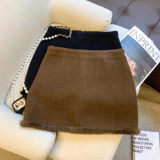 批发实拍 韩式毛条花边A<b class='q'>字</b><b class='q'>半身裙</b>女秋冬百搭显瘦短<b class='q'>裙</b>高级感毛边短<b class='q'>裙</b>