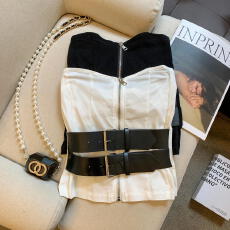 批发实拍 设计感拉链时尚酷辣抹胸背心女辣妹一字肩内搭短款上衣女