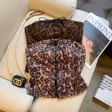 批发实拍 美式豹纹吊带背心女辣妹性感一字肩鱼骨抹胸小上衣巨好看