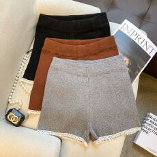 批发实拍 别致<b class='q'>蕾丝</b>花边高腰休闲裤女装冬季垂感弹力百搭直筒裤<b class='q'>短裤</b>