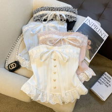 批发实拍 复古宫廷风蕾丝花边束腰抹胸背心高腰显瘦网纱蓬蓬半身裙