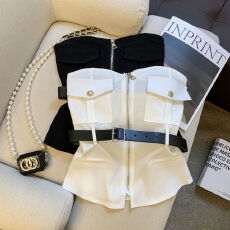 批发实拍 甜酷拉链抹胸背心女<b class='q'>夏</b>季设计感修身性感辣妹短款无袖上衣