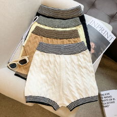 批发实拍 韩版休闲撞色条纹针织阔腿<b class='q'>短裤</b><b class='q'>女</b>松紧高腰显瘦打底靴裤潮