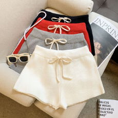 批发实拍 巨好看裤子宽松阔腿裤<b class='q'>女</b>外穿小个子毛线裤黑色羊毛针织<b class='q'>短裤</b>