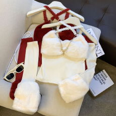 批发实拍 氛围感毛毛拼接袖套吊带背心女修身内搭纯欲短款打底上衣