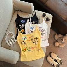 批发实拍 卡通<b class='q'>可爱</b>风带胸垫吊带背心女装无袖内搭纯棉修身打底衫上衣