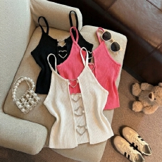 批发实拍 性感镂空爱心扣吊带打底<b class='q'>背心</b>女美背高腰<b class='q'>露</b><b class='q'>脐</b>短辣妹上衣外穿