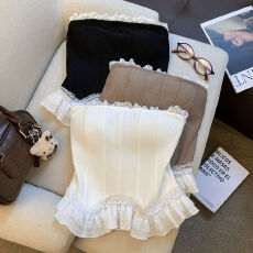 批发实拍 蕾丝边白色吊带背心女外穿纯欲一字肩鱼骨抹胸上衣打底衫