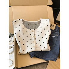 批发实拍 大码胖mm秋冬波点<b class='q'>百搭</b>针织马甲女宽松单排扣休闲背心上衣