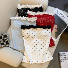 批发实拍 设计感花边拼接波点抹胸背心女纯欲辣妹性感修身显瘦上衣