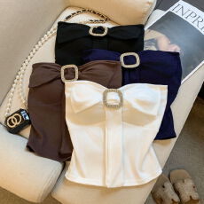 批发实拍 辣妹性感蝴蝶结抹胸背心女2026春法式修身显瘦内搭打底上衣