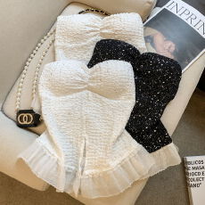 批发实拍 甜美气质纯欲风闪亮烫金抹胸背心修身显瘦短款无袖上衣女