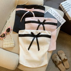 批发实拍 蝴蝶结吊带背心女夏内搭美背文胸一体带胸垫辣妹抹胸上衣