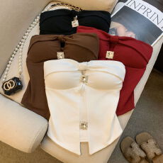 批发实拍 纯欲风性感辣妹镂空红色抹胸背心女春夏修身显瘦打底衫上衣