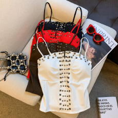 批发实拍 辣妹风绑带抹胸背心女春新款修身<b class='q'>短款</b>内搭带胸垫吊带上衣潮