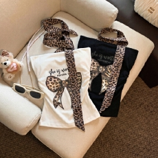 批发实拍 抹胸性感露背蝴蝶结烫图背心女<b class='q'>秋</b>修身无袖辣妹豹纹丝巾上衣