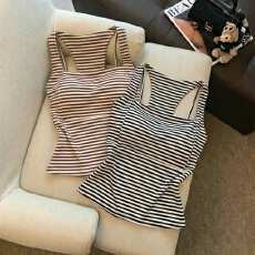 批发<b class='q'>实拍</b> 工字条纹吊带背心女胸垫美背文胸一体式内搭外穿无袖上衣