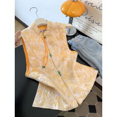 批发实拍 新中式国潮复古小圆领盘扣提花刺绣民族风<b class='q'>马甲</b>开衫女<b class='q'>外套</b>