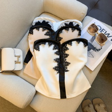 批发实拍 纯欲辣妹性感<b class='q'>蕾丝拼接</b>带胸垫抹胸背心女夏收腰显瘦短款上衣