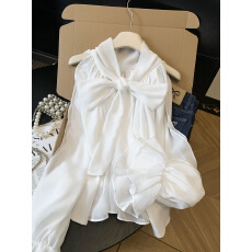 批发实拍 设计感小众春法式气质绑带优雅珠光缎面衬衣宽松长袖上衣女