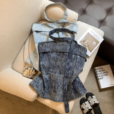 实拍 早春新款小众复古扎染水洗烫钻抹胸背心高级感收腰上衣女