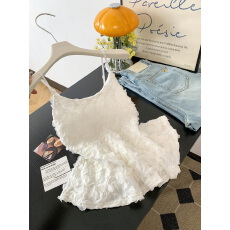 批发实拍 设计感立体花朵装饰<b class='q'>吊带</b><b class='q'>背心</b><b class='q'>女</b>夏修身显瘦百搭纯欲无袖上衣