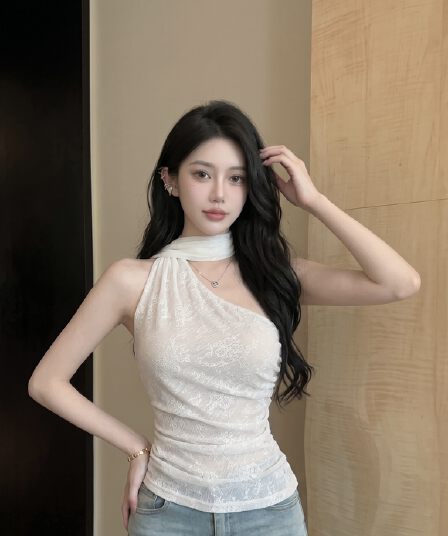 실사 프랑스식 레이스 캐미솔 여름 새로운 개성 리본 비스듬한 어깨 핫걸 바람 다용도 패션 맨위