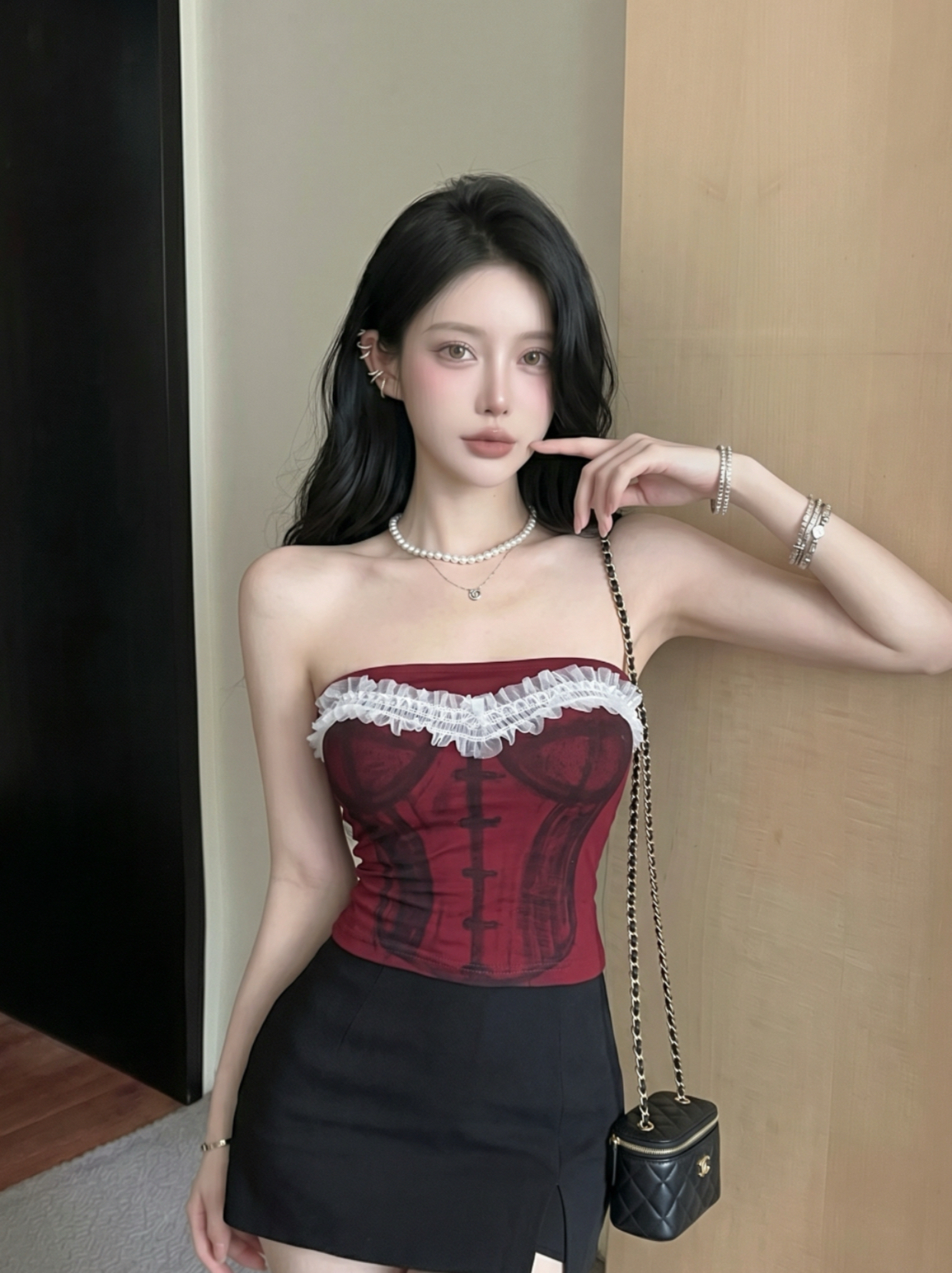 실사 섹시함 튜브탑 조끼 여성 여름 새로운 켜기 새로운 벨트 가슴 패드 프린트 몸매 가꾸기 허리 맨위 작은 대중 핫걸