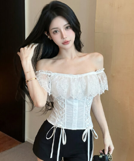 실사 레이스 조각 스트랩 허리 수축 생선뼈 코르셋 여성 여름 몸매 가꾸기 핫걸 벨트 가슴 패드 튜브탑 조끼 여성