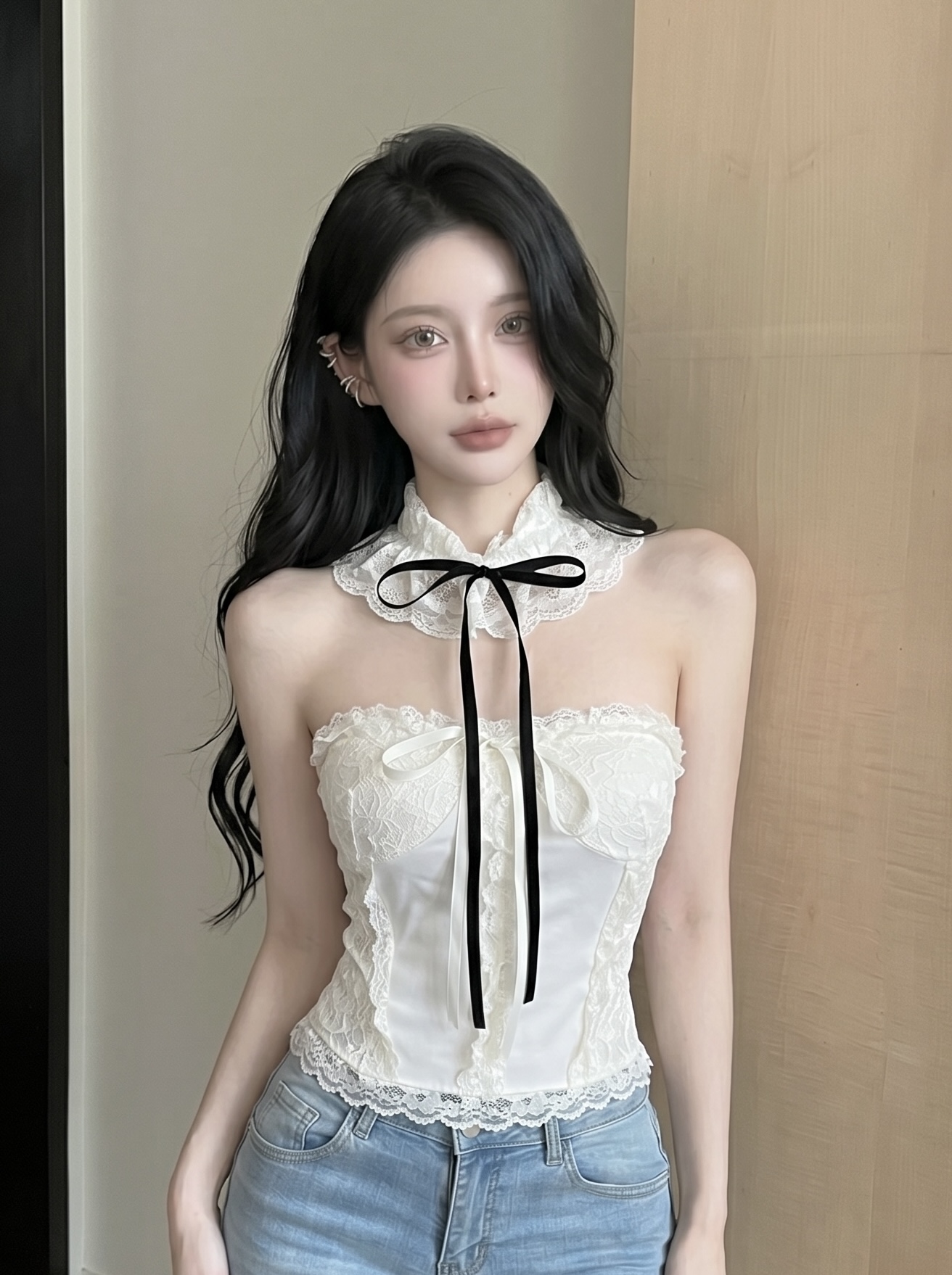 실사 프랑스식 순수한 욕망 섹시함 레이스 고유 한 조끼 여성 여름 인사이드 가져 가라. 오프숄더 튜브탑 핫걸 외출용 맨위