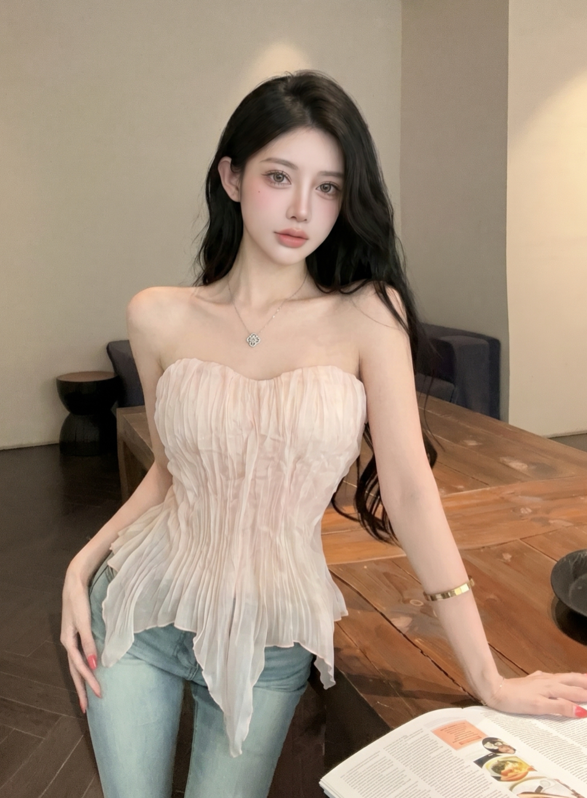 실사 불규칙 섹시함 백리스 민소매 튜브탑 조끼 여성 여름 아름다운 포장 가슴 핫걸 몸매 가꾸기 외출용 맨위