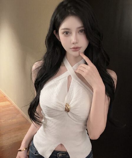 실사 순수한 욕망 비틀림 백리스 행침 목 캐미솔 여름 디자인 센스 몸매 가꾸기 허리 수축 쇼트 스타일 외출용 맨위