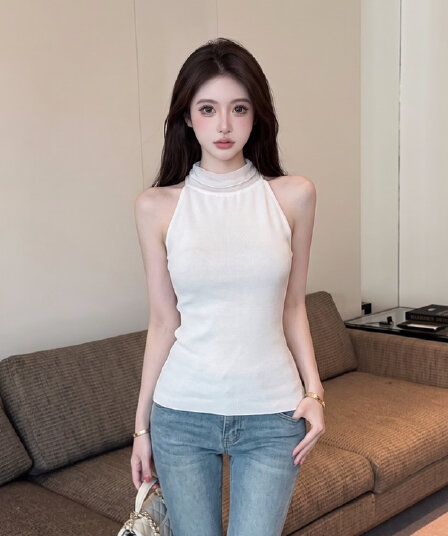실사 프랑스식 니트 행침 목 캐미솔 인사이드 가져 가라. 만나는 여름 외출용 몸매 가꾸기 스트랩 민소매 맨위