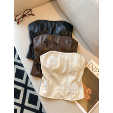 批发实拍 美式辣妹性感PU皮短款抹胸背心女秋冬外穿显瘦无袖露背上衣