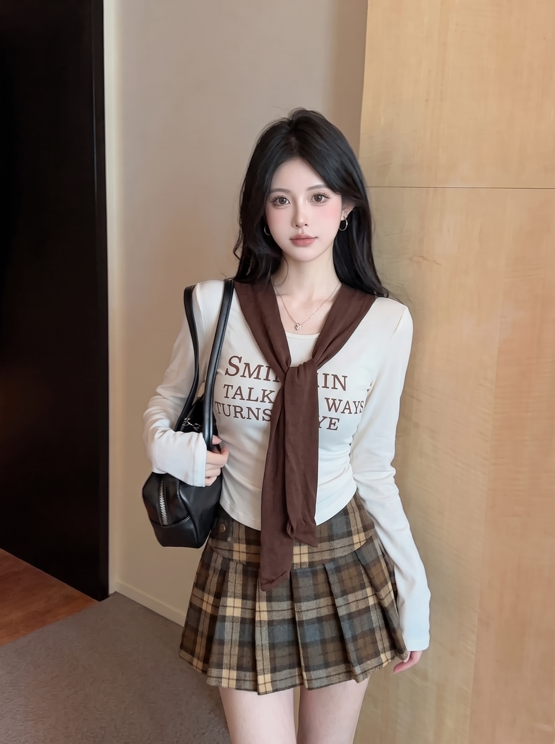 BY34164# 早秋磨毛甜美字母印花撞色绑带长袖T恤显瘦固定带胸垫女上衣 服裝批發女裝批發服飾貨源