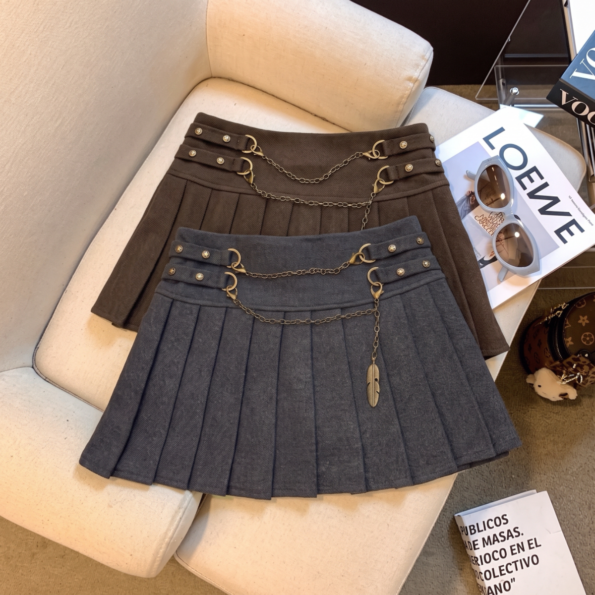 毛呢半身裙女秋冬新款高腰显瘦学院风防走光字a百褶短裙 服裝批發女裝批發服飾貨源