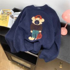 批发现货<b class='q'>北极</b><b class='q'>绒</b>腈纶35%锦纶40%PBT25%小熊毛衣圆领上衣针织衫