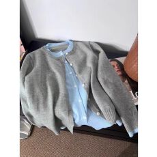 批发（现货）<b class='q'>北极</b><b class='q'>绒</b>【腈纶35%锦纶40%PBT25%】假两件单排扣针织衫毛衣
