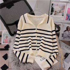 批发（现货）<b class='q'>北极</b><b class='q'>绒</b>【腈纶48%锦纶22%PBT30%】毛衣针织衫条纹外套开衫