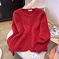 批发<b class='q'>北极</b><b class='q'>绒</b>【腈纶35%锦纶40%PBT25%】新中式国风毛衣外套秋冬针织开衫