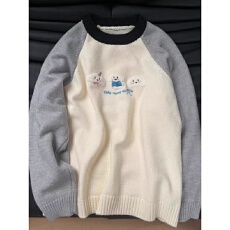 批发<b class='q'>北极</b><b class='q'>绒</b>【腈纶35%锦纶40%PBT25%】动物提花圆领套头毛衣针织衫上衣