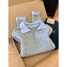 批发北极绒腈纶35%锦纶40%PBT25%撞色长袖针织衫女秋亲肤内搭上衣